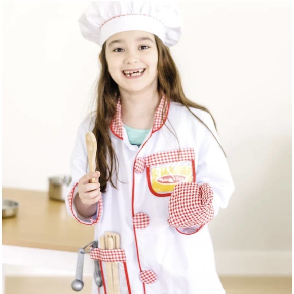 Melissa & Doug Chef Role Play Age 3-6 Halloween Costume Jacket Hat Mitten Unisex - Picture 2 of 15